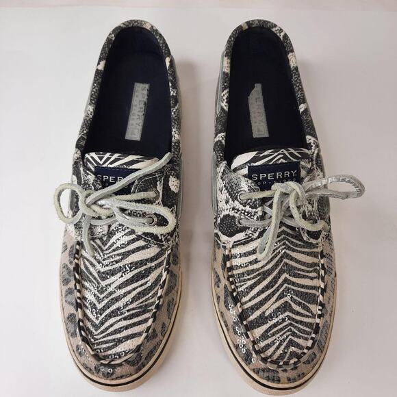 Sperry Dock-Siders Shoes Womens‎ 9.5 Zebra Stripe Leopard Print Black & White - Picture 3 of 11